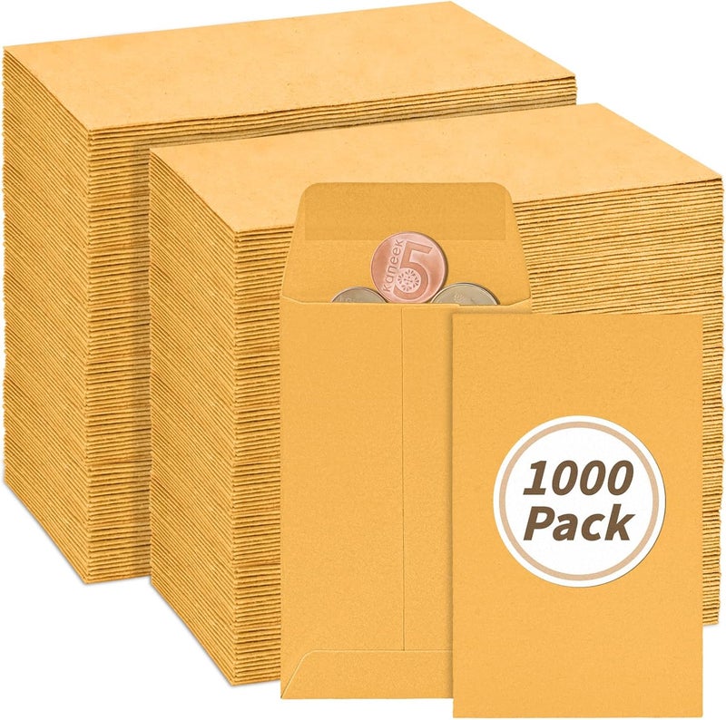 UZLU 1000 Pack Small Coin Envelope 4.25x 2.5in Gold Kraft Money Envelope Small Cash Envelopes Mini Key Envelopes with Gummed Flap for Home and Office Use - Image 1